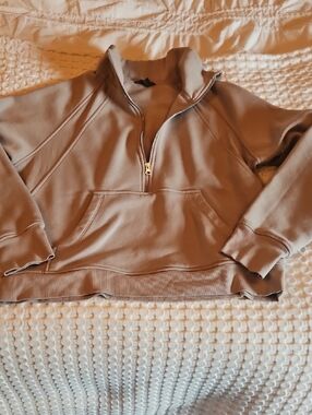 Danskin Taupe Half-Zip Cowl Neck Pullover Lg
